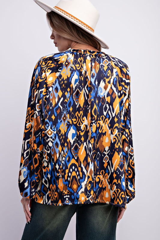 Navy Satin Blouse