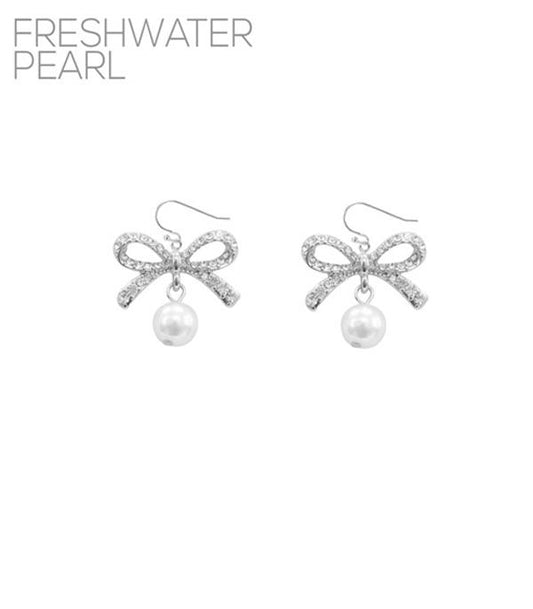 Rhinestone Pearl Bow Earrings