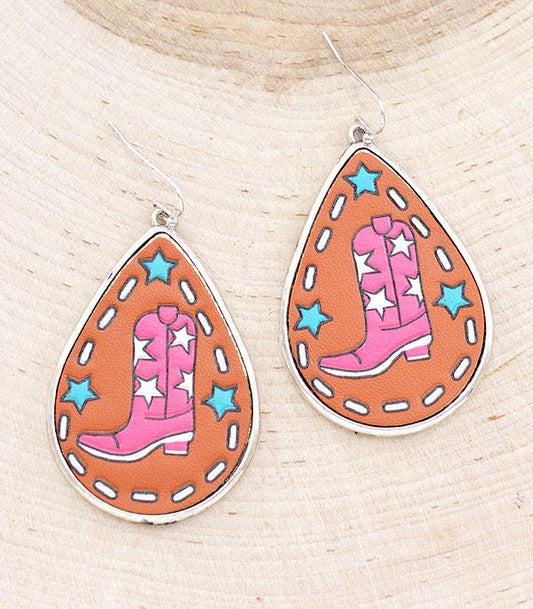 Pink Boot Teardrop Earrings